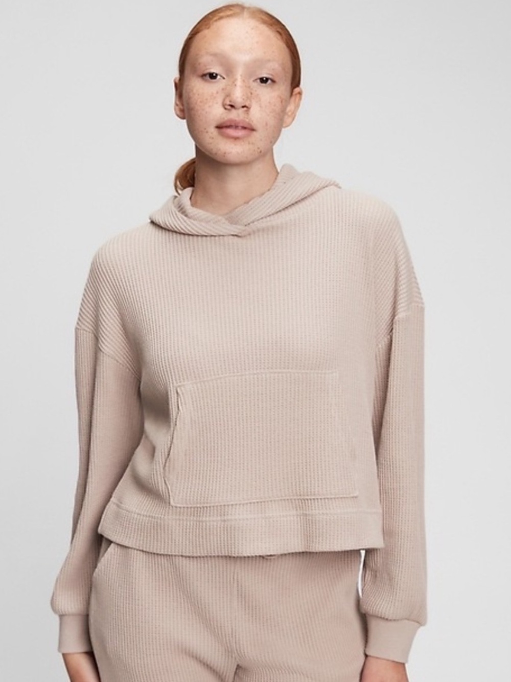GAP Waffle-Knit Hooded Top in Ivory/Cream